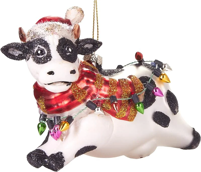 Besuche den BRUBAKER-Store BRUBAKER Weihnachtliche Kuh mit Lichterketten - Handbemalte Weihnachtskugel — Weihnachtsdeko