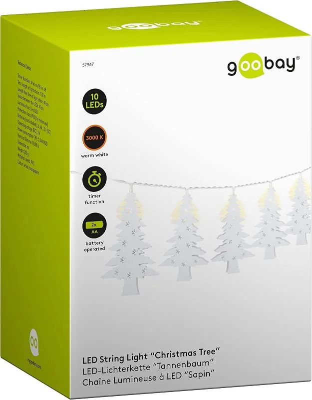 Besuche den goobay-Store LED Lichterkette 10 LEDs, Tannenbäume, Timer, Batteriebetrieben, IP20, Weiß — Weihnachtsbeleuchtung