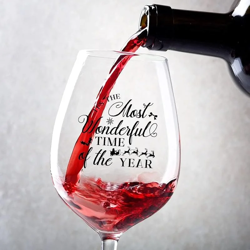 Marke: Rimego Weingläser-Set, 2 Stück, It's The Most Wonderful Time of the Year, Weinglas, Kelch, 482 ml, tolles Weingeschenk für Hochzeit, Jahrestag, Weihnachten, Geburtstag — Wein und Festtafel