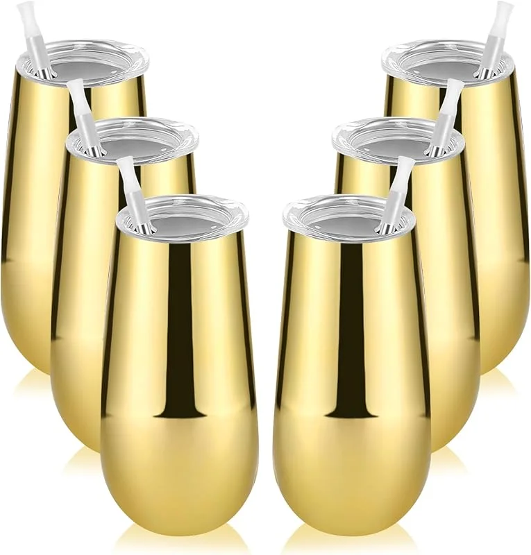 Marke: Lifecapido Lifecapido Champagnergläser ohne Stiel, 170 ml, isoliertes Edelstahlflötenglas für Hochzeit, Weihnachtsfeier, Brautparty, goldfarben, 6 Stück — Wein und Festtafel