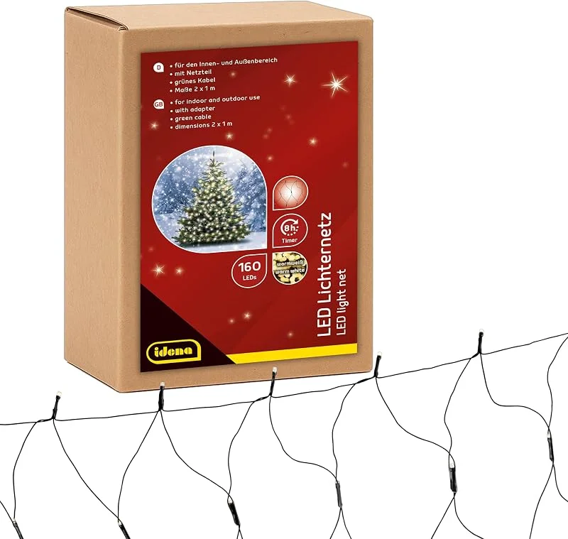 Besuche den Idena-Store Idena LED Lichternetz Außen & Innen, 160 LEDs in Warmweiß — Weihnachtsbeleuchtung