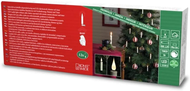 Besuche den Konstsmide-Store Konstsmide LED Baumbeleuchtung, 12 kabellose Baumkerzen mit Clip, inkl.Fernbedienung, Funktionen: Blinken, 5h Timer, batteriebetrieben, Innen, 0, 6W, Batterie: 12 x AAA 1, 5V (exkl.) + 2 AAA - 1911-210 — Weihnachtsbeleuchtung