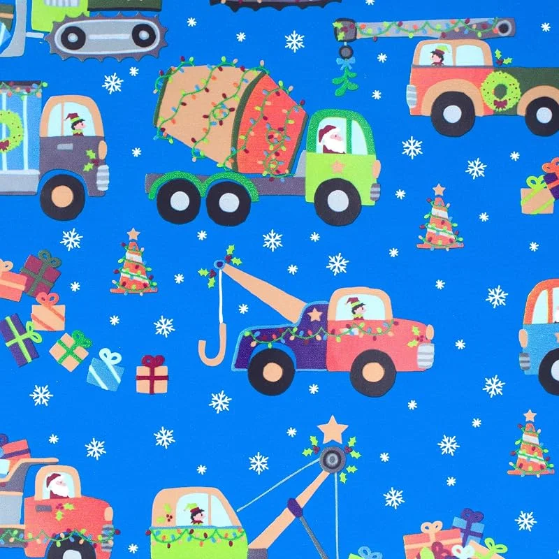 Marke: Star Weihnachtsgeschenkpapier 70cm x 2m Rolle Baufahrzeuge - Geschenkpapier mit Motiv für Weihnachten - Geschenkpapierrolle mit Weihnachtsmotiv - Weihnachtspapier für Kinder Jungen Blau — Geschenkverpackung