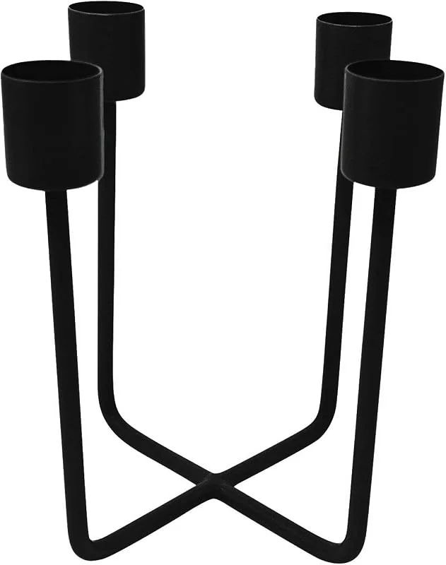 Besuche den LaLe Living-Store Kerzenhalter - Quattra - aus Eisen in Schwarz, 12, 5x14, 5cm, geeignet für 4 Stabkerzen als scandic Deko in Allen Räumen oder als moderner Adventskranz Weihnachtsdeko (Schwarz) — Kerzenlicht Abendessen