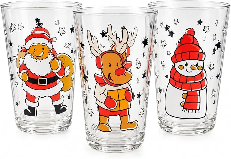 Marke: PartyMagix Weihnachtsgläser 3er Set 215 ml – Trinkgläser mit Weihnachtsmann, Glas Rentier & Schneemann Motiv – Transparentes Weihnachtsgeschirr – Wassergläser für Winter & Weihnachten – Spülmaschinengeeignet — Advent und Tisch
