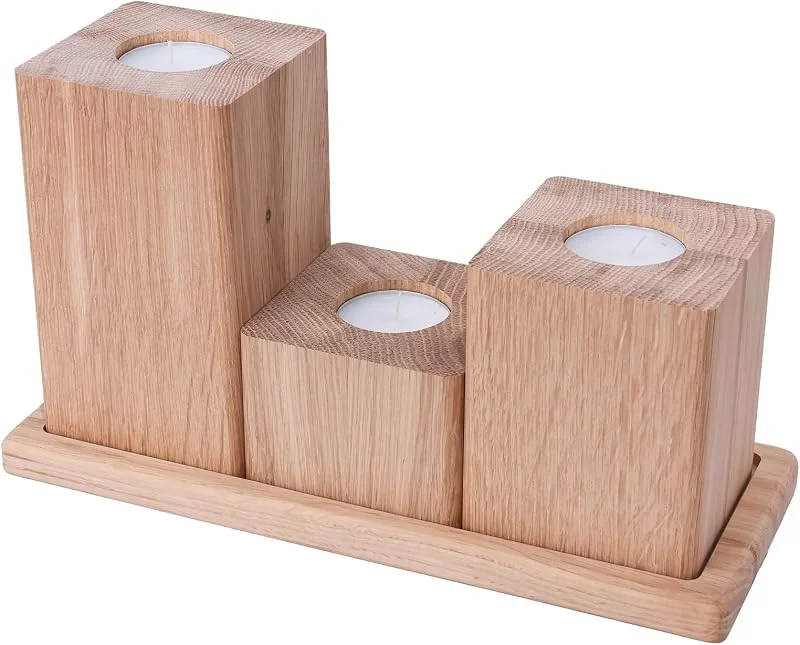 Marke: HELLUX HELLUX Teelichthalter Holz aus 3 Kerzenständern, Rustikal Kerzenhalter Holz, 14cm Groß aus Eichenholz, Ideal für Valentinstag und Hochzeiten oder Tischdeko Weihnachten — Advent und Tisch