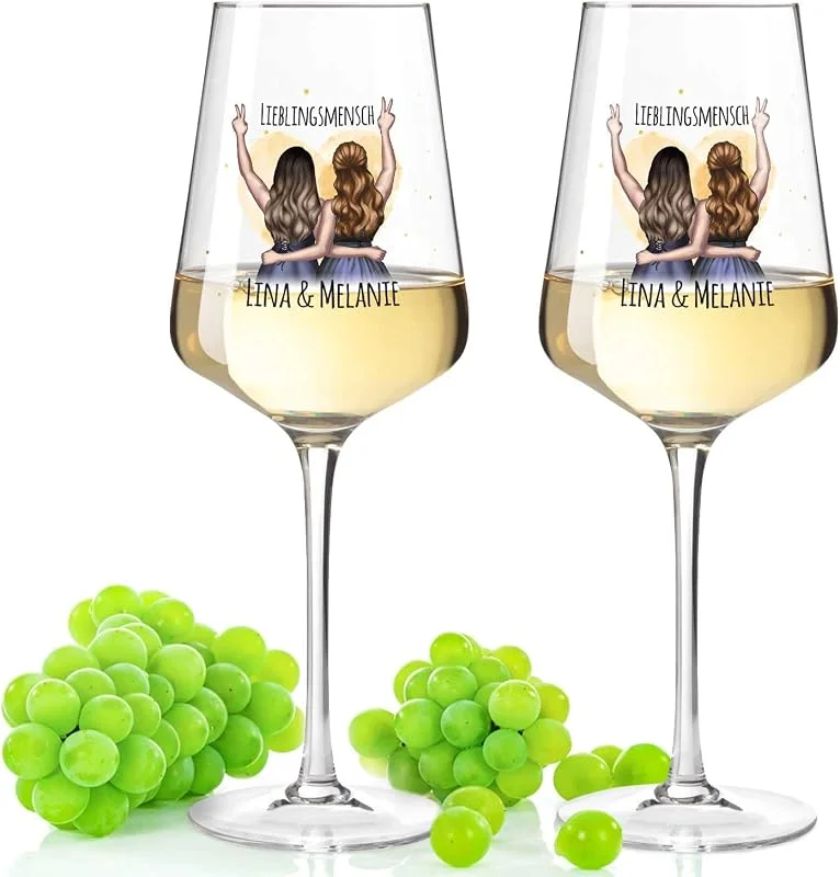 Besuche den GRAVURZEILE-Store GRAVURZEILE Weißweinglas - Beste Freundin Konfiguration - Umfangreich anpassbares Motiv zum selbst gestalten - Persönliches Geschenk für Freundinnen — Wein und Festtafel