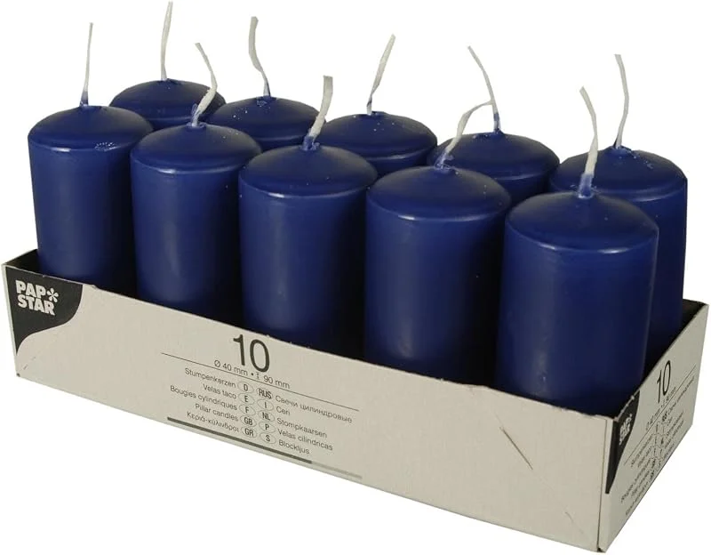 Besuche den PAPSTAR-Store Papstar Stumpenkerzen, Säulenkerze Dunkelblau (10 Stück)#17916 — Advent und Tisch