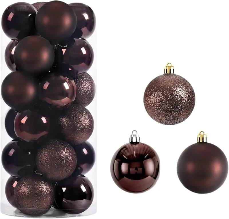 Marke: HSTWODE 3cm Weihnachtskugeln, 24pcs Christbaumkugeln aus Plastik, Weihnachtskugeln Baumschmuck, Splitterfrei, 3stile, Weihnachtsbaum Deko (Braun) — Weihnachtsdeko