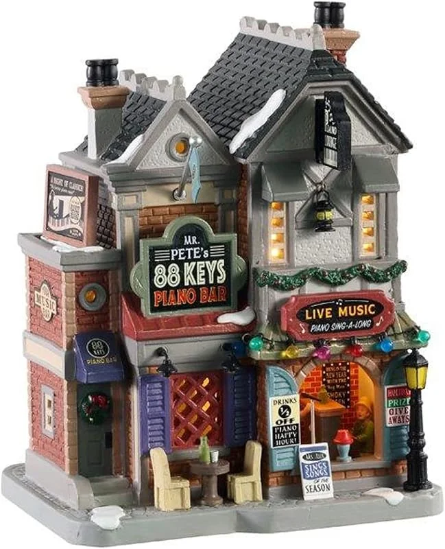 Marke: Lemax Lemax - Mr. Pete`s 88 Keys Piano Bar - Porzellan - Dekorative Figur - Winterdorf - Schwarz — Weihnachtsdeko