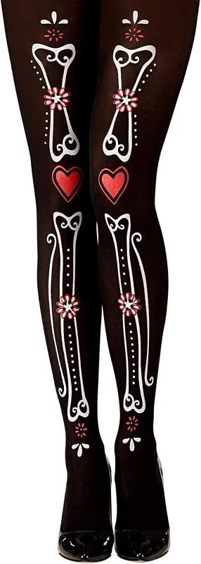 Besuche den W WIDMANN MILANO Party Fashion-Store W WIDMANN MILANO Party Fashion - Strumpfhose Dia de los Muertos, 50 DEN, Schwarz mit Knochenaufdruck, Halloween, Karneval, Mottoparty — Weihnachtsmode