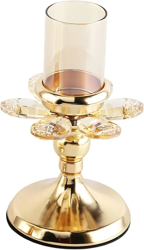 Marke: HSTWODE Floral Kristall Kerzenhalter, kerzenständer Gold, kerzenhalter Glas für Hochzeit Räucherkegel Spa Gebet Home Party, Weihnachts Tisch Deko (hoch) — Kerzenlicht Abendessen