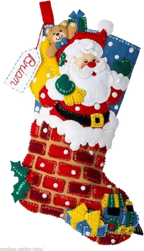 Marke: Bucilla Bucilla Filz-Applikation, Strumpf-Set, Jolly Chimney Santa 45, 7 cm, Filz-Applikation, Strumpfherstellungs-Set, 89543E — Weihnachtsdeko