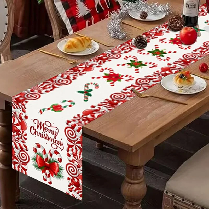Marke: Generisch Candy Cane Zuckerstangen Tischläufer 33x183 cm Niedliche Frohe Weihnachten — Küche & Haushalt