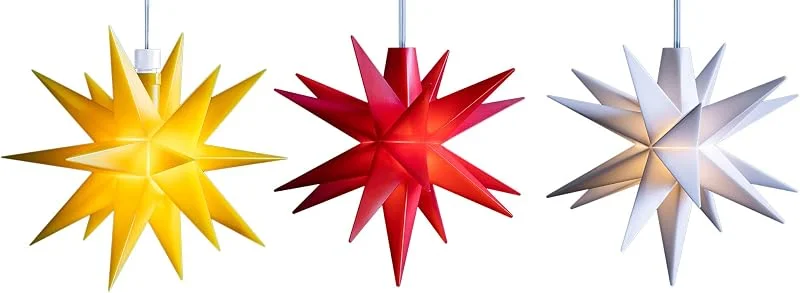 Besuche den Novaliv-Store Novaliv Weihnachtsstern LED Dekosterne Sparset GELB+ROT+Weiss 8cm Timerfunktion nur Innen mit 1, 5m Kabel und Batteriefach für 3 AA Batterien 3D Stern 18 Zackig Leuchtstern LED Weihnachtsbeleuchtung — Weihnachtsdeko