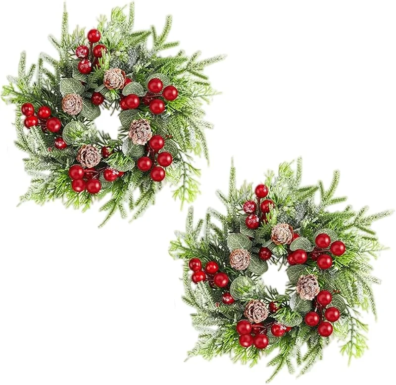 Marke: Faticenic 2 Stück Kerzenringe mit roten Beeren und Tannenzapfen, künstlicher Weihnachtskerzenkranz für Säulen, Hochzeit, Wintertisch, Haustürdekoration, Innendekoration — Kerzenlicht Abendessen