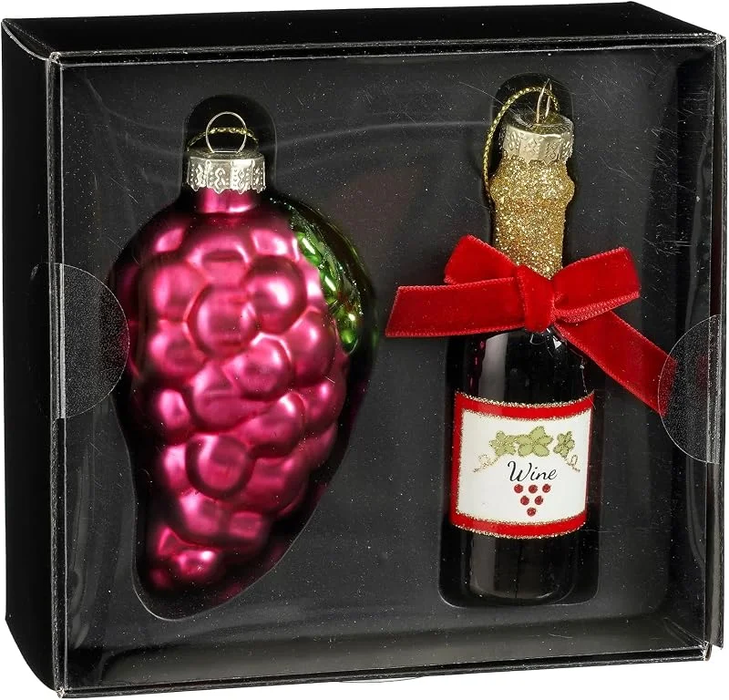 Besuche den MICA-Store Christbaumschmuck Glas 9cm Weinflasche & Trauben 2er Set Lila — Weihnachtsdeko