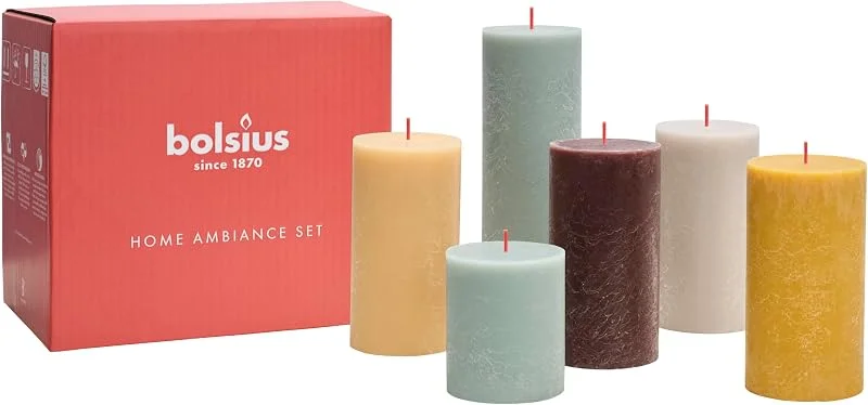 Besuche den bolsius-Store Bolsius Rustik Stumpenkerzen - Geschenk Set 6 Stück - Nordic Ambiance - Dekorative Haushaltkerzen - Länge Brenndauer - Unparfümierte - Natürliches Pflanzenwachts - Ohne Palmöl - Mehrere Größen — Kerzenlicht Abendessen