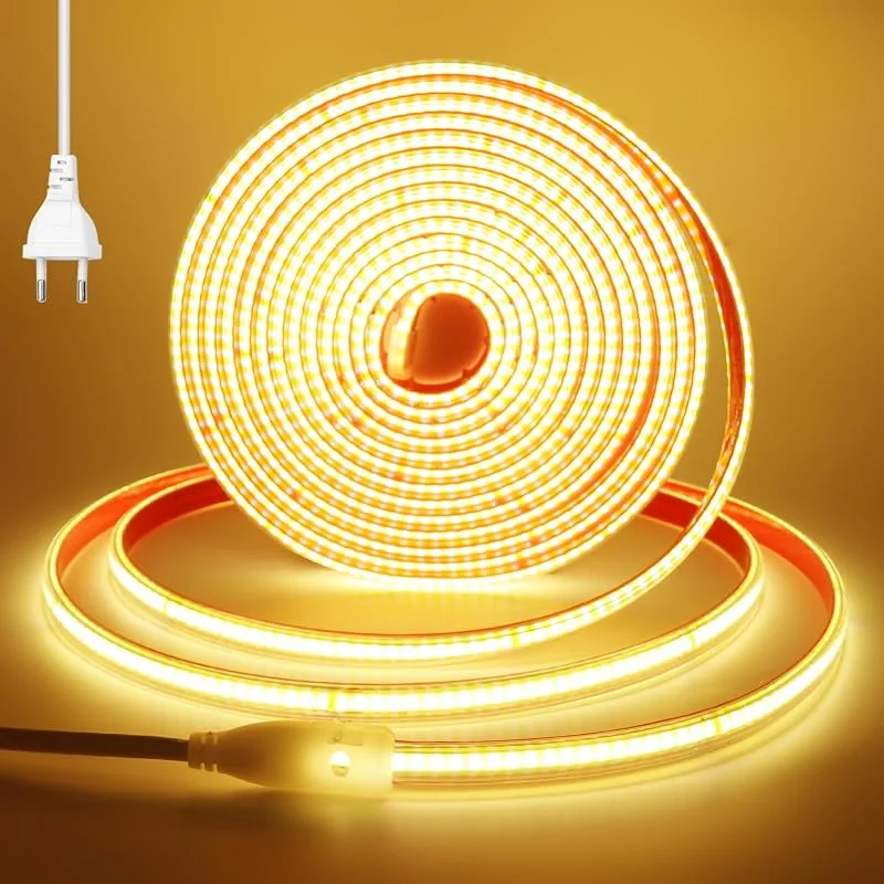 Marke: Wisada COB Streifen 3M, Anschluss an AC220-240V Selbstklebend Innen COB LED Band mit Stecker, Schnitt alle 10cm, 240LEDs, m Flexible Superhell Warmweiß LED Lichtband für Weihnachten — Weihnachtsbeleuchtung