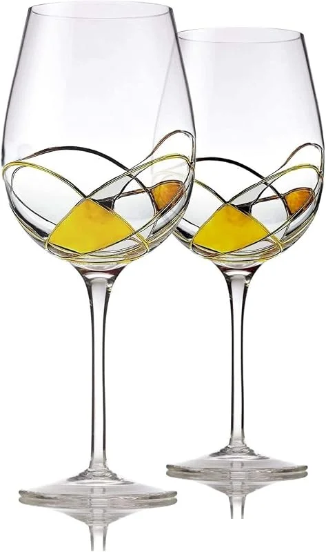 Marke: Bezrat Bezrat Weingläser, handbemalt, 2er-Set, Weingeschenk für Frauen, Weinliebhaber, schöne Glaswaren, Geschenkideen für Frauen, inspiriert vom Muttertag "Duomo di Milano", 400 ml (Gold) — Wein und Festtafel