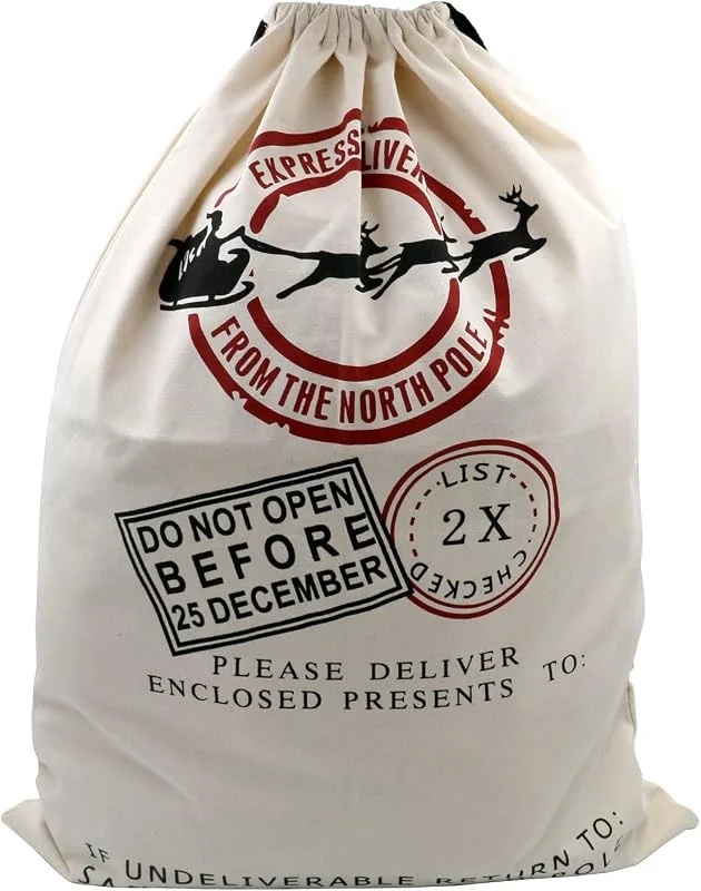 Besuche den TRIXES-Store TRIXES Creme Weihnachtsstrumpf Santa Sack 70x50cm Kordel — Geschenkverpackung