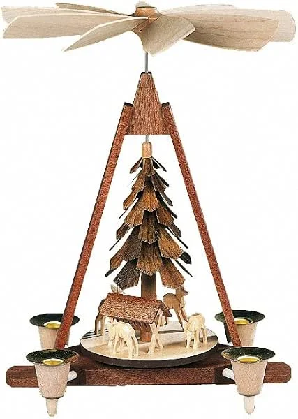 Marke: Müller Weihnachtspyramide Rehe geschnitzt, 30 cm hoch, Natur, original Erzgebirge von Müller Seiffen — Weihnachtsdeko