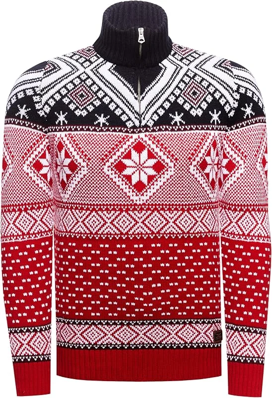 Marke: Rusty Neal Rusty Neal Kontrast Winter-Pullover Grobstrick Stehkragen Strick Weihnachtenspullover Rolli Zipper 407 — Weihnachtsmode