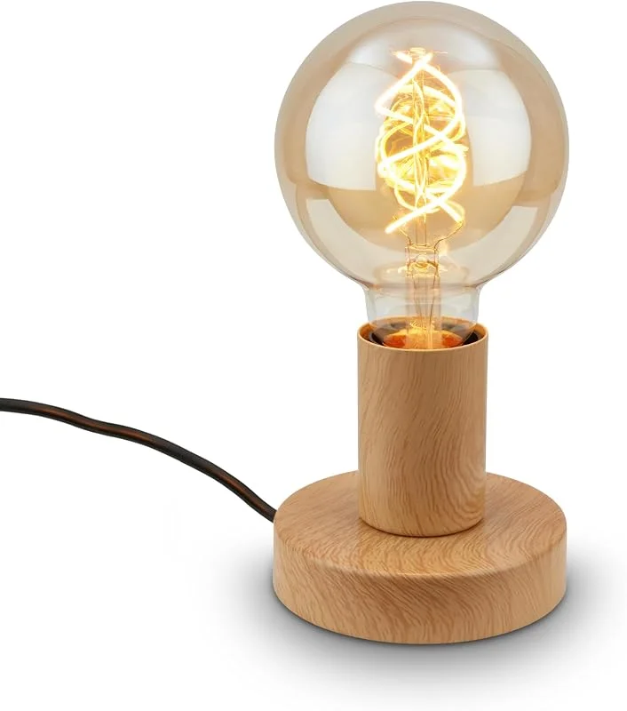 Besuche den BRILONER-Store BRILONER - Mini Tischlampe mit Kabelschalter, Retro, Vintage, E27, max. 10W, Lampe, Nachttischlampe, Tischleuchte, Dekolampe Flur, Bürolampe, Leselampe, 10x9 cm (DxH), Holzoptik — Kerzenlicht Abendessen