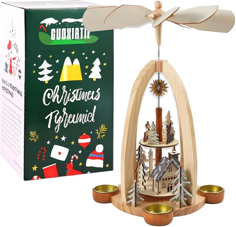 Marke: GUOXIATIE 35, 6 cm große Weihnachtspyramide aus Holz mit 4 Kerzenhaltern, Weihnachtskrippen-Set für Weihnachten, Tischdekoration (Nummer Zwei) — Weihnachtsdeko