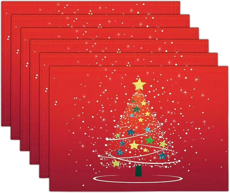 Marke: GDJSMIN 2er Set Weihnachten Platzsets, Cartoon-Stil Platzset, Weihnachtsbaum-Illustration Mit Bunten Sternen Tischsets für Winter Urlaub Bankett Platzdeckchen Zuhause Küche Party Deko Weihnachtsdeko, 40 x 35cm — Küche & Haushalt