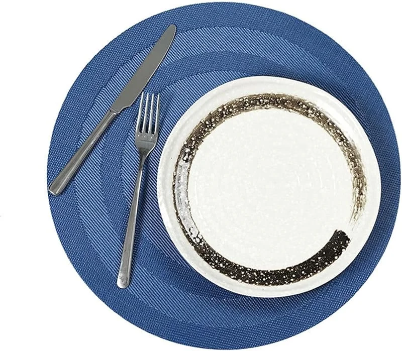 Besuche den Epinki-Store Epinki Tischsets Abwaschbar Und rutschfest Rund, 2er Set PVC Platzmatten Tisch Gewebt Kreis Muster Hitzebeständige, Tischuntersetzer Blau für Küche und Restaurant, 38CM — Küche & Haushalt