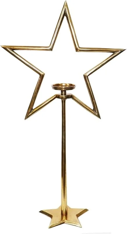 Besuche den Antikas-Store Antikas - Kerzenständer Stern aus Aluminium, Gold glänzend, für Stabkerzen — Advent und Tisch