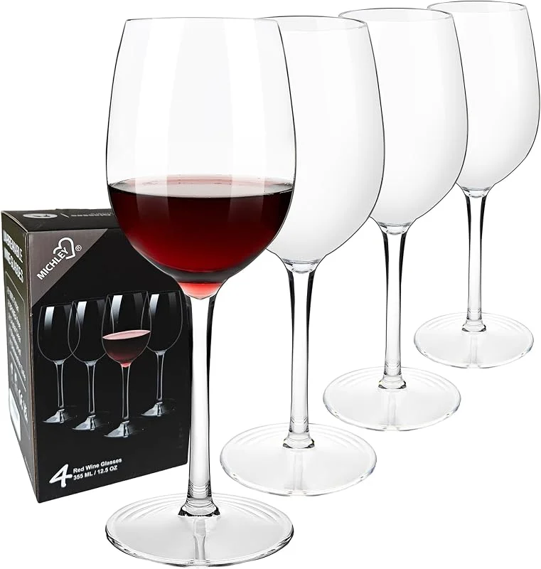 Marke: COOKY.D Tritan-Plastic Rotweingläser 355 ML Unzerbrechlich & elegant mit langem Stiel Rotweingläser Hochzeiten, Jubiläen, Valentinstag & Geburtstage Spülmaschinenfest, 4er Set — Wein und Festtafel