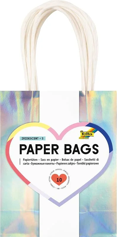 Besuche den folia-Store folia 21279, 10 - Paper Bags Iridescent S, 10 Papiertüten aus 110 g, m² Kraftpapier in irisierend-schillernd, ca. 12 x 15 x 5, 5 cm, zum Basteln, Verzieren und Verschenken — Geschenkverpackung