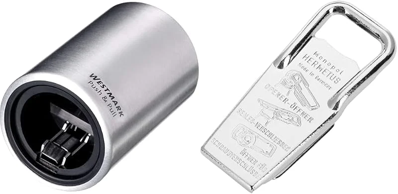 Marke: Westmark Westmark Automatischer Flaschenöffner, Kapselheber, Silber & Flaschenöffner- und verschließer, Kapselheber, Schraubverschlussöffner, 3-in-1, Stahl, Gummi, 8, 6 x 3, 7x1, 5 cm, Hermetus, Silber, Rot, 61832270 — Wein und Festtafel