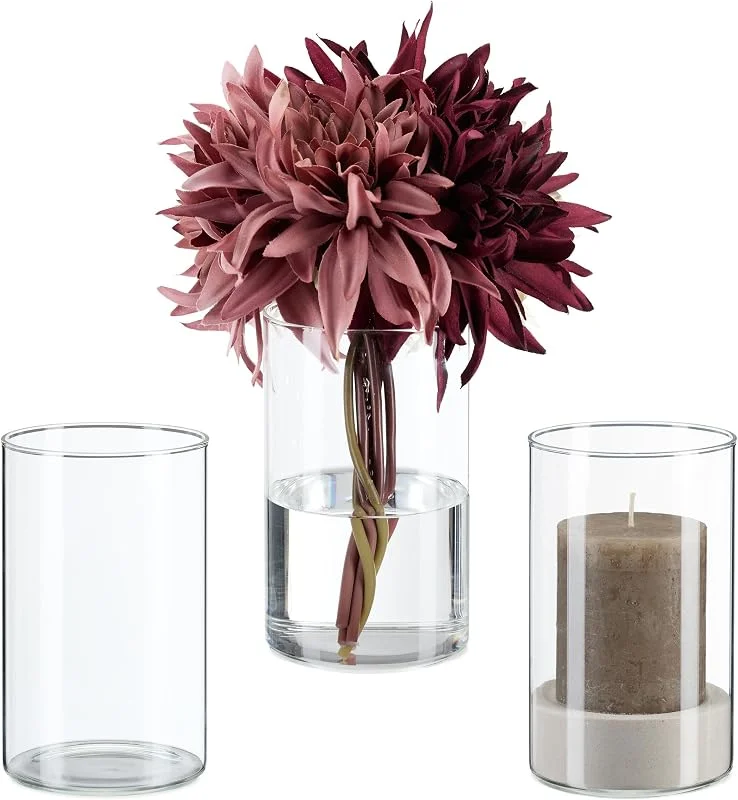Besuche den Relaxdays-Store Relaxdays Vasen aus Glas, Blumenvasen im 3er Set, Glasvasen für Blumen & Kerzen, HD: 15 x 9, 5 cm, Tischvase, transparent — Kerzenlicht Abendessen