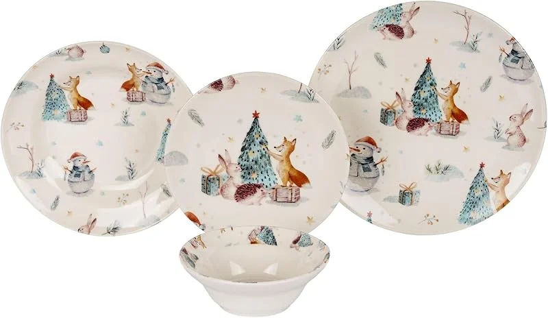 Marke: Hermia Concept Elegant 24-Piece Christmas Dinner Set, 100% Ceramic Stoneware, Includes Service Plates, Bowls & Dessert Plates, Dishwasher & Microwave Safe — Advent und Tisch