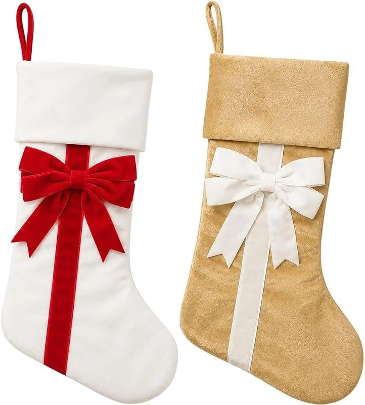 Marke: Casiler 2er-Set Weihnachtsstrümpfe Schleife, Aufhängbare Sockenbeutel Für Weihnachtsbaum, Kaminsims Und Als Heimdekoration — Weihnachtsdeko