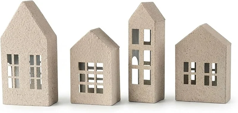 Besuche den Spetebo-Store Spetebo Metall Haus in Sandstein Optik 4er Set - 2x 15 cm, 2x 20 cm — Advent und Tisch