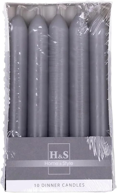 Besuche den DONAU HOME-Store Set Glatte Stabkerzen, Graphit, 10 Stück im Karton, 17 x Ø 2 cm Unparfümiert, Zylindrische, Tafelkerzen zur Dekoration im Wohnzimmer, Bad, 6 Stunden Brenndauer, Leuchterkerzen — Kerzenlicht Abendessen