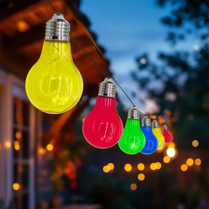 Besuche den Spetebo-Store Spetebo LED Solar Lichterkette mit 10 bunten LED Glühbirnen - 450 cm - Garten Dekobeleuchtung mit farbigen Lampen - Outdoor Deko Party Beleuchtung Glühbirnenlichterkette Lichterspiel Stimmungslicht — Weihnachtsbeleuchtung