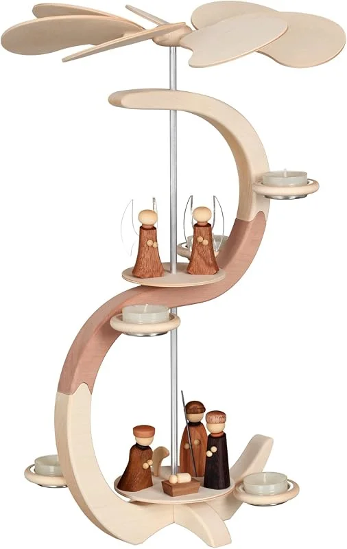 Besuche den Seiffener Volkskunst-Store Seiffener Volkskunst Weihnachtspyramide Bogenpyramide, 2-stöckig, 46 cm Hoch, Natur, Original Erzgebirge SV 16301 — Weihnachtsdeko