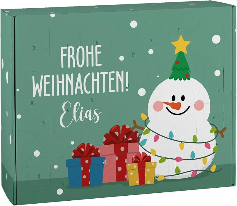 Besuche den Herz & Heim-Store Herz & Heim® DIY Adventskalender zum selbst Befüllen – DIY Weihnachtskalender mit Schneemann-Motiv – Personalisierbar mit Name – 24 Türchen – Adventskalender für Kinder & Erwachsene — Advent und Tisch