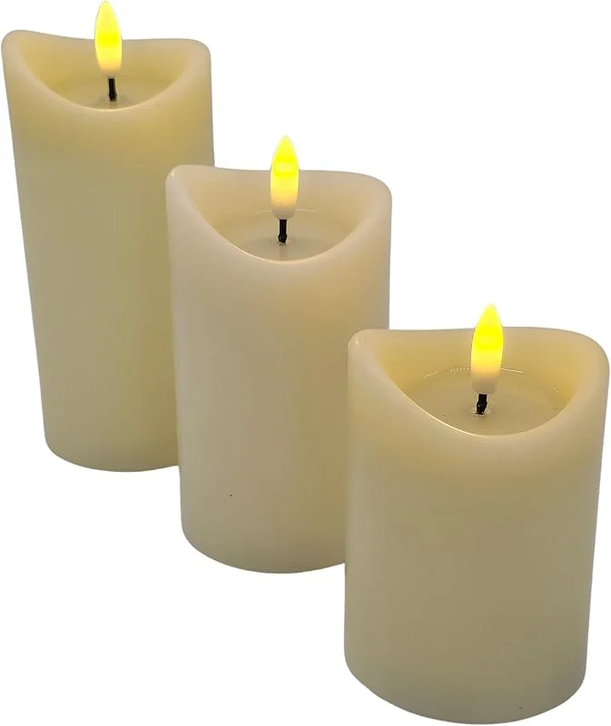 Besuche den Bambelaa!-Store Bambelaa! LED-Kerzen mit Jelly-Effekt 3er Set mit Timer batteriebetrieben flackernde LED Flamme warmweiß Realistische Deko-Kerzen für Innen ca. 10 x 12, 5 x 15 cm — Kerzenlicht Abendessen