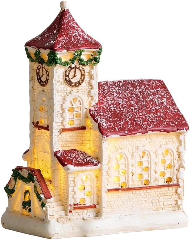 Marke: CARPJZ Weihnachtsdorf Beleuchtet Deko, Nordic LED Haus mit Schneeeffekt — Weihnachtsdeko