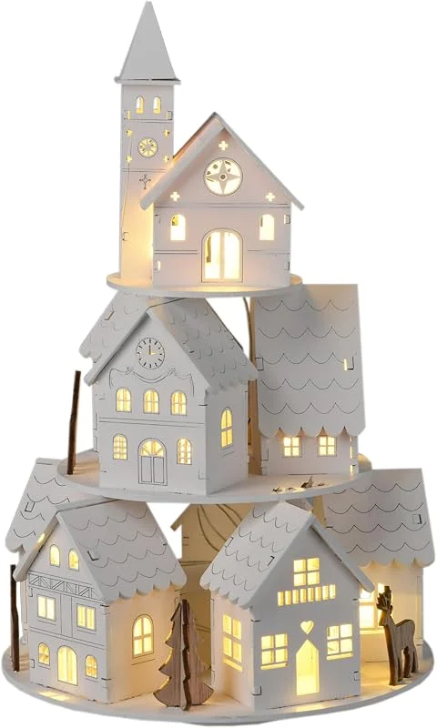 Besuche den Spetebo-Store Spetebo LED Holz Spieluhr Turm zum Aufziehen 3 Etagen drehend - 29 x 18 cm - Weihnachts Deko Aufsteller mit Beleuchtung und Musik Batterie betrieben - Tischdeko für Weihnachten Advent Weihnachtsdorf — Weihnachtsdeko
