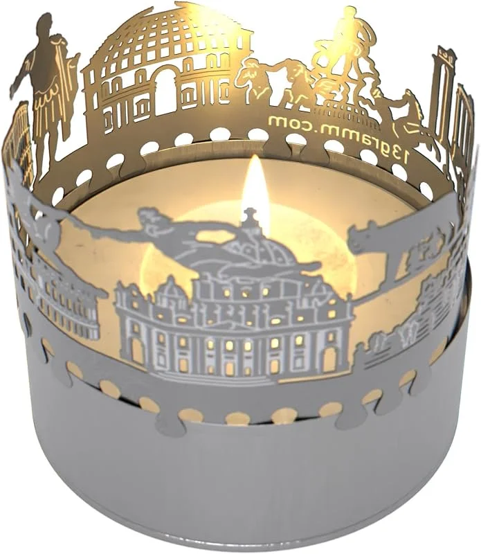 Marke: 13gramm Rom Skyline Schattenspiel – Kerzenaufsatz mit faszinierenden Schattenbildern der ewigen Stadt - tolles Souvenir für jeden Rom Fan — Kerzenlicht Abendessen