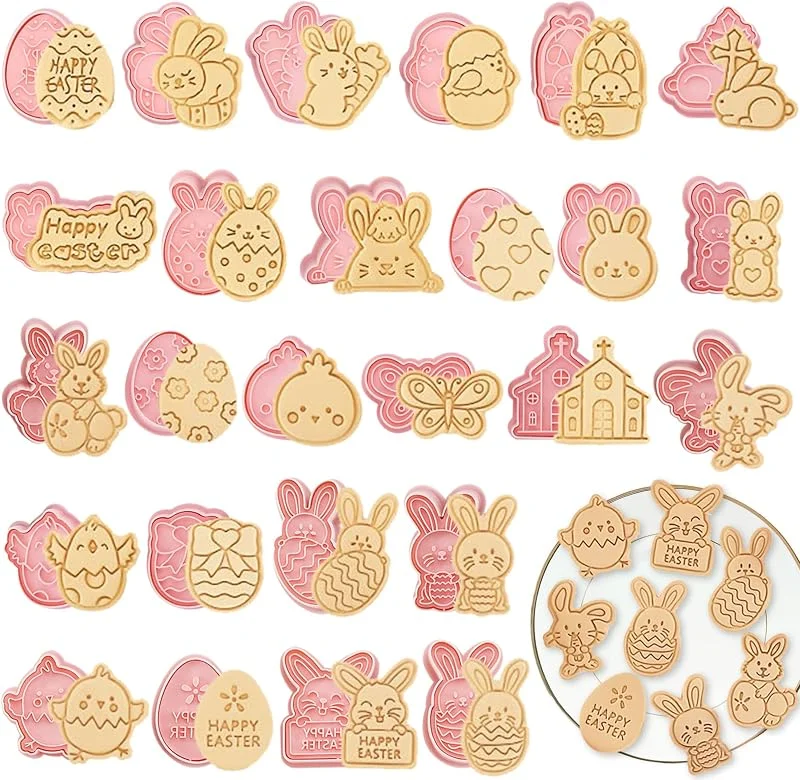 Besuche den YumSur-Store 26 Stück Oster Ausstechformen Set, Easter Cookie Cutters, Sandwich Ausstecher, 3D Kunststoff-keksschneider, Backform Kekskeksherstellung, Cupcake-DIY-Zubehör, Ei, Hase, Schmetterling — Weihnachtskueche