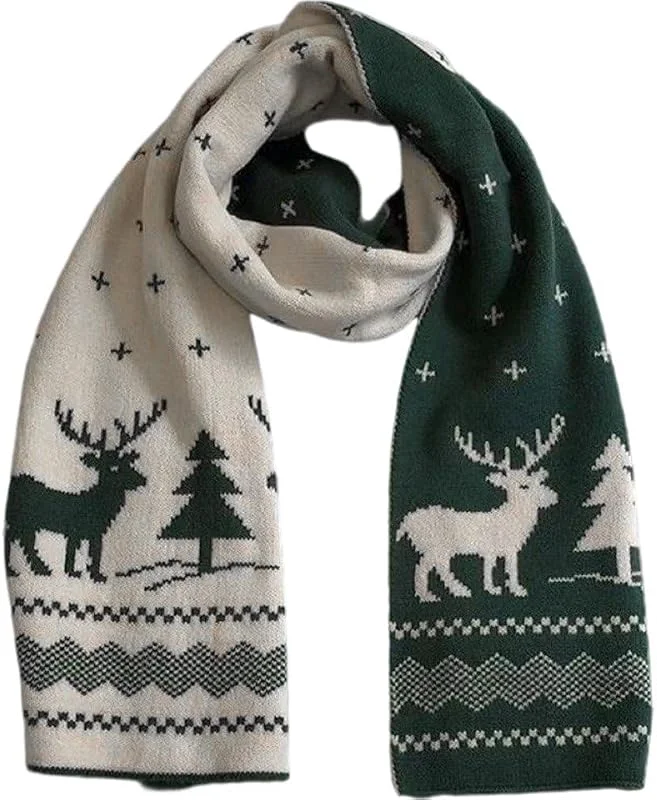 Marke: Ericetion Warmer Winterschal Für Damen Und Herren, Hirsch-elch, Doppelseitig Gestrickt, Schal, Warmer Winterschal, Modischer Weihnachtsschal, Geschenk Zu Weihnachten — Weihnachtsmode