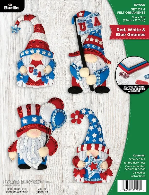 Marke: Bucilla Bucilla, 89700E Zwerge, Filzapplikation, 6-teiliges Ornament-Set, perfekt für Urlaub, DIY, Kunst und Handwerk, 6-teilig — Weihnachtsdeko
